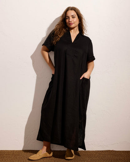 Universal Standard Padma Polo Neck Linen Blend Dress - Black