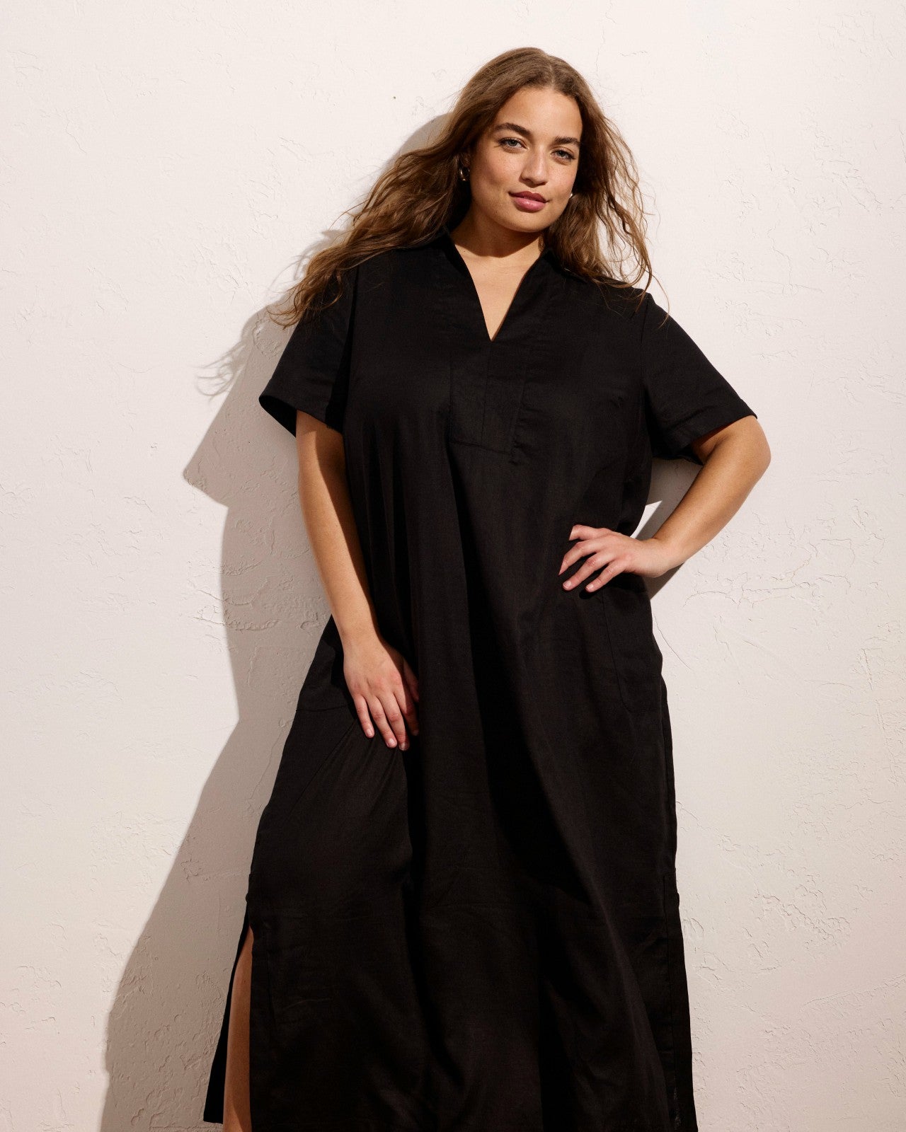 Universal Standard Padma Polo Neck Linen Blend Dress - Black