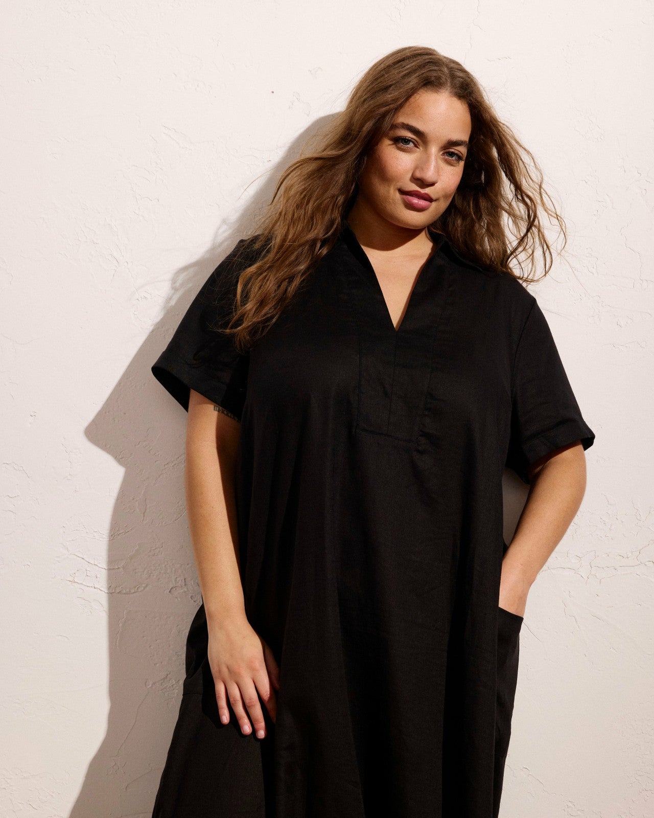 Universal Standard Padma Polo Neck Linen Blend Dress - Black