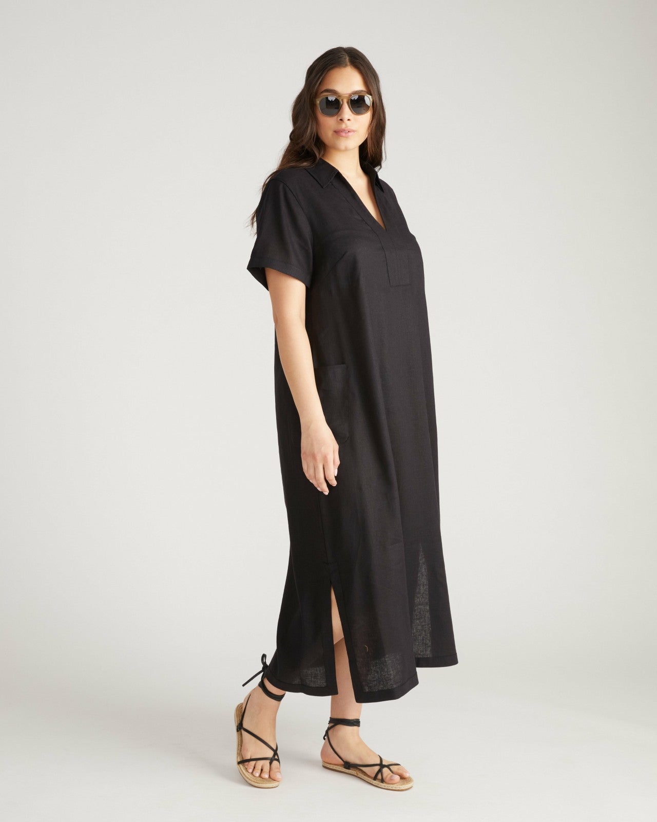 Universal Standard Padma Polo Neck Linen Blend Dress - Black