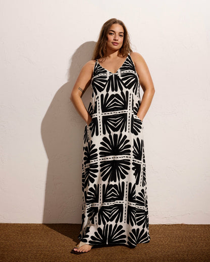 Universal Standard Kite Linen Blend Dress - Ink Bloom Print