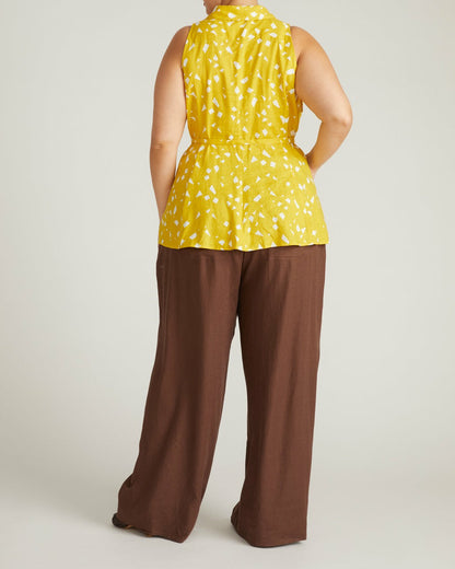 Universal Standard Adelaide Sleeveless Linen Blend Shirt - Yellow Confetti Print