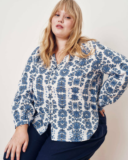 Universal Standard Avalon Linen Blend Blouse - Rococo Beach Print