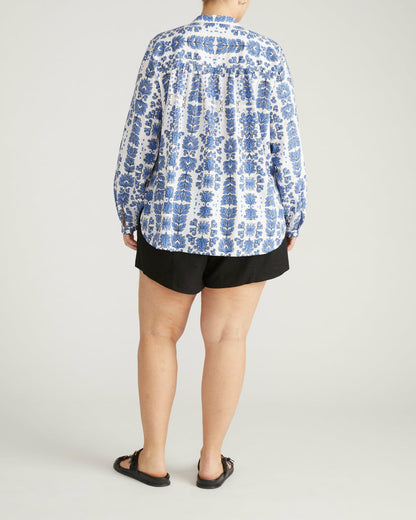 Universal Standard Avalon Linen Blend Blouse - Rococo Beach Print