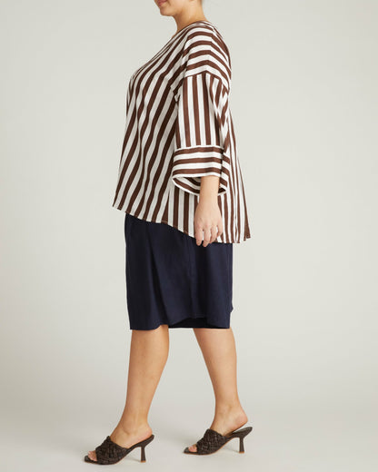 Universal Standard Elio V-Neck Linen Blend Top - Peppercorn Stripe