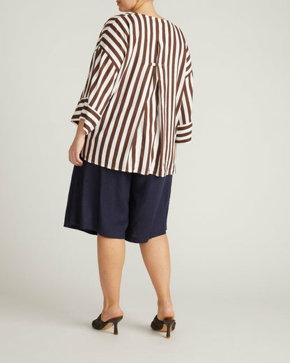 Universal Standard Elio V-Neck Linen Blend Top - Peppercorn Stripe