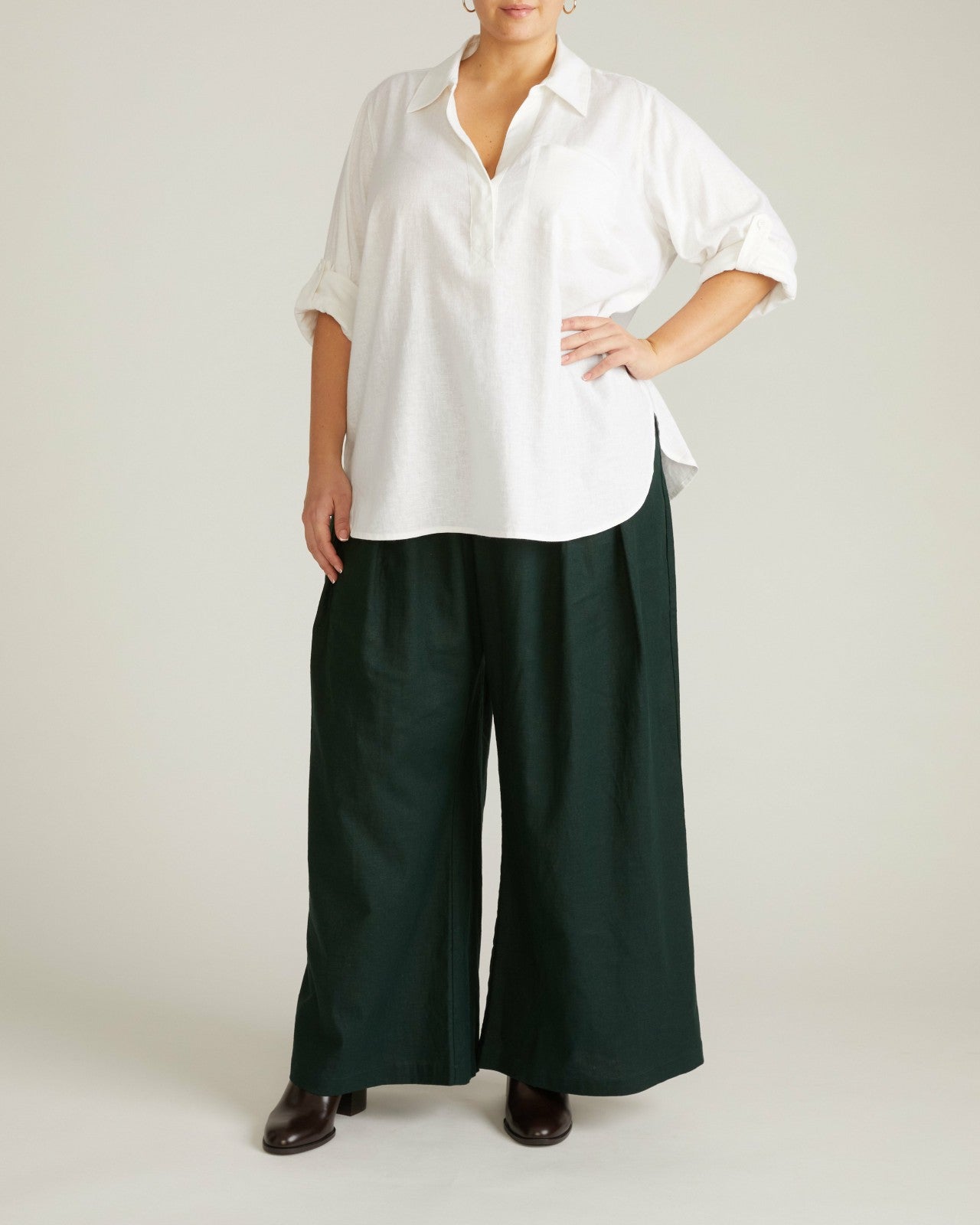Universal Standard Button Back Linen Blend Polo Shirt - Bright White