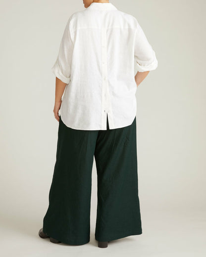 Universal Standard Button Back Linen Blend Polo Shirt - Bright White