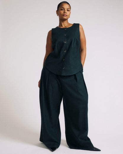 Universal Standard Tamsin Stretch Linen Blend Vest - Forest Green