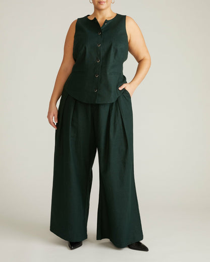 Universal Standard Tamsin Stretch Linen Blend Vest - Forest Green