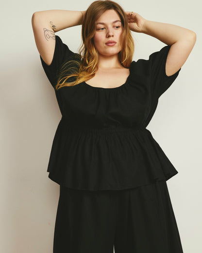 Universal Standard Andrea Peplum Linen Blend Top - Black