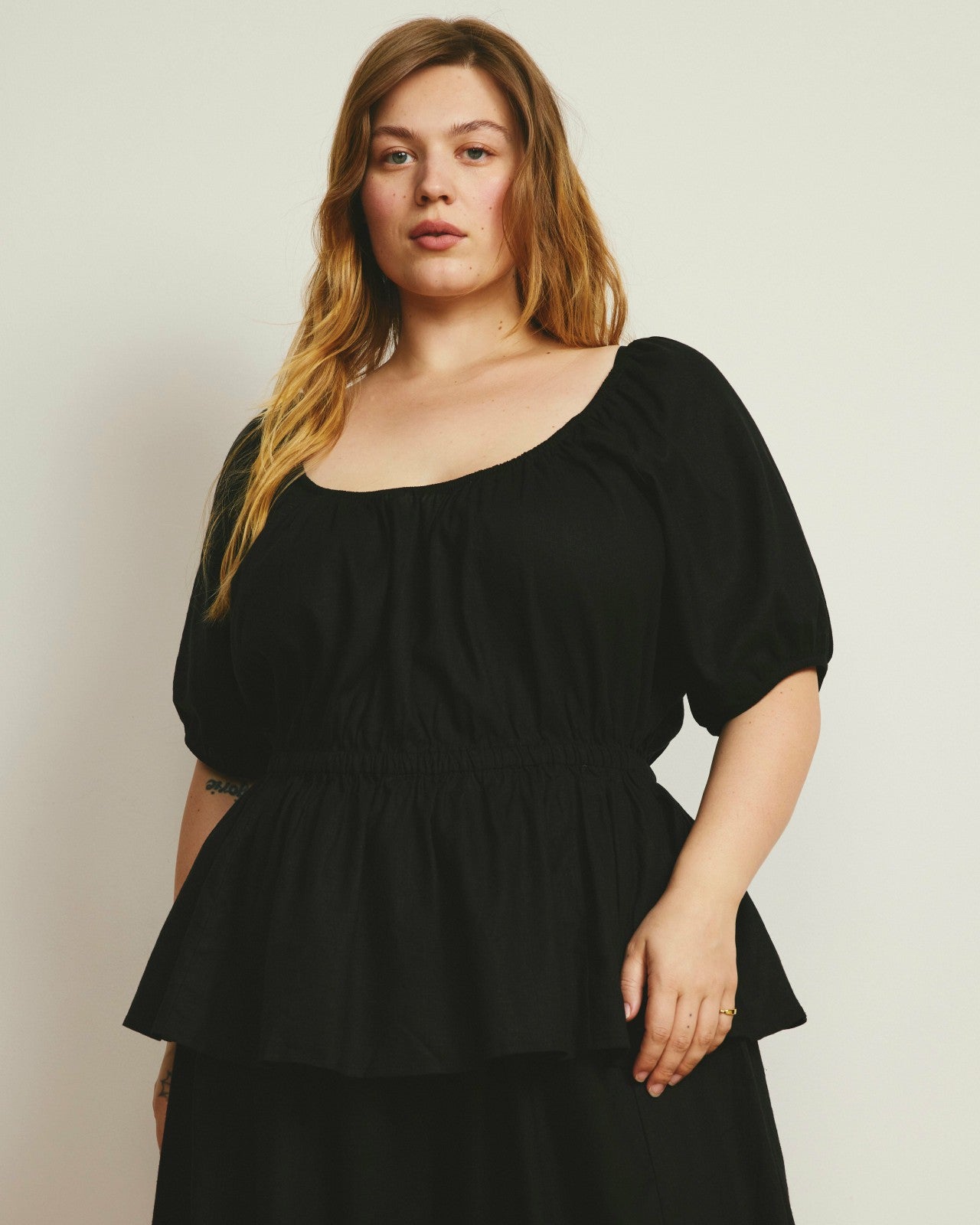 Universal Standard Andrea Peplum Linen Blend Top - Black