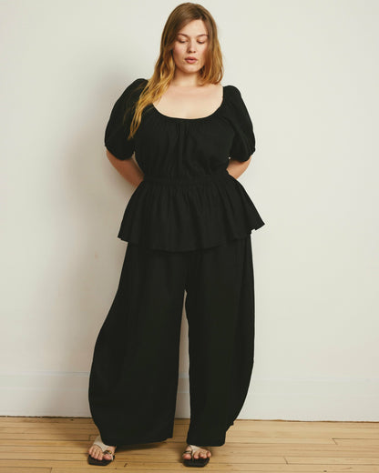Universal Standard Andrea Peplum Linen Blend Top - Black