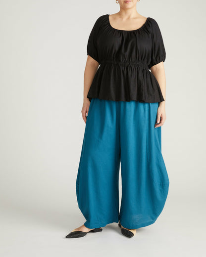 Universal Standard Andrea Peplum Linen Blend Top - Black