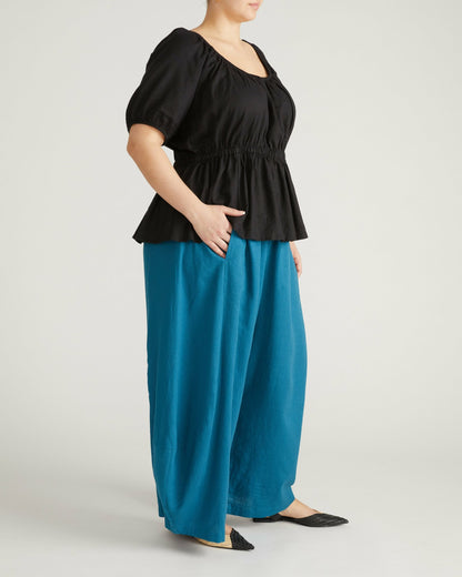 Universal Standard Andrea Peplum Linen Blend Top - Black