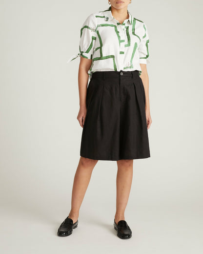 Universal Standard Luisa Short Sleeve Linen Blend Shirt - Green Paint Print