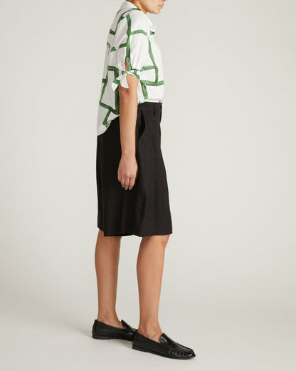 Universal Standard Luisa Short Sleeve Linen Blend Shirt - Green Paint Print