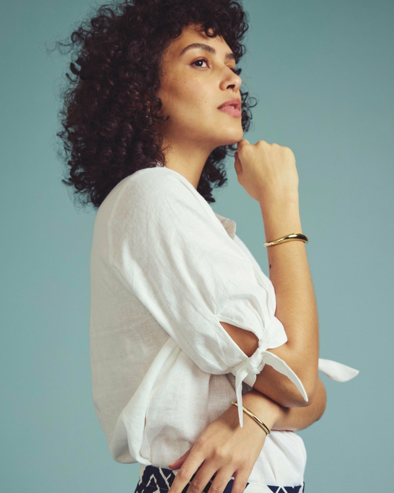 Universal Standard Luisa Short Sleeve Linen Blend Shirt - White