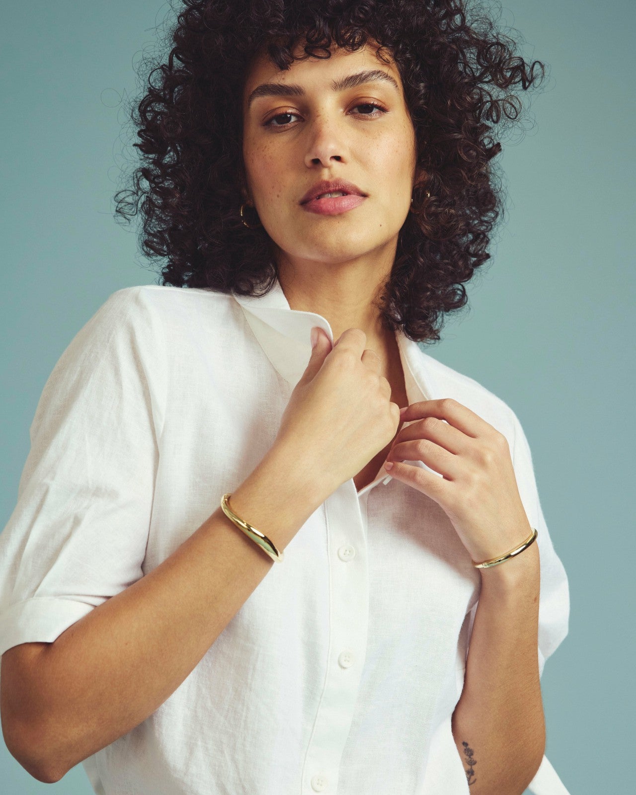 Universal Standard Luisa Short Sleeve Linen Blend Shirt - White