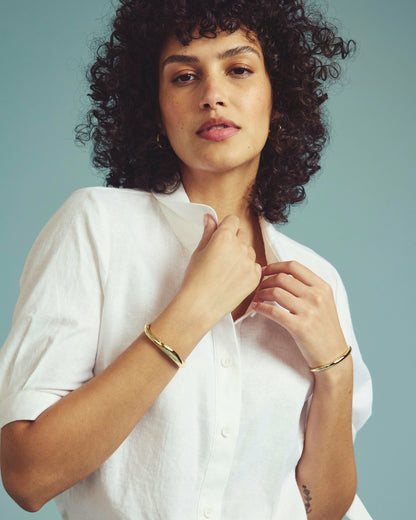 Universal Standard Luisa Short Sleeve Linen Blend Shirt - White