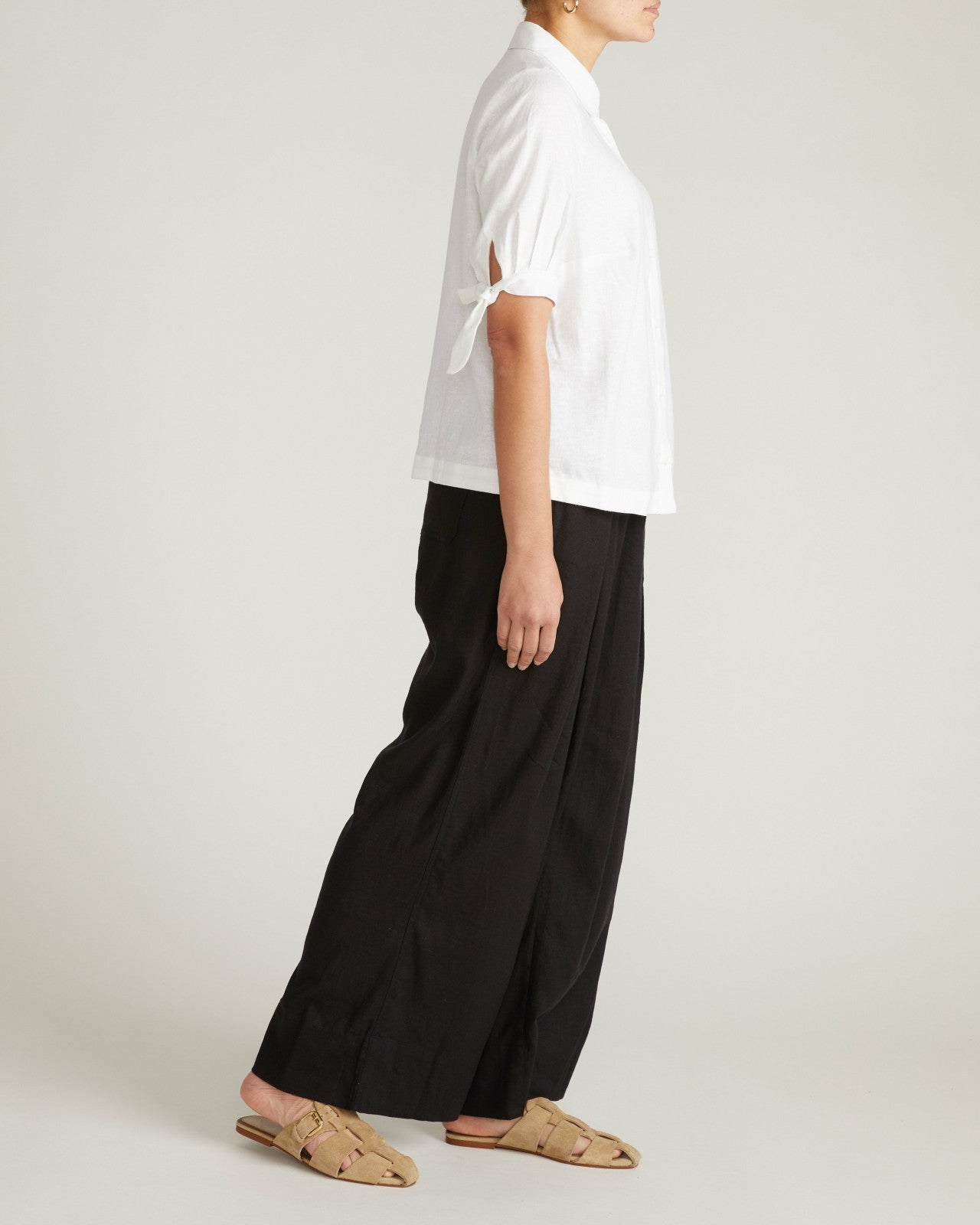 Universal Standard Luisa Short Sleeve Linen Blend Shirt - White
