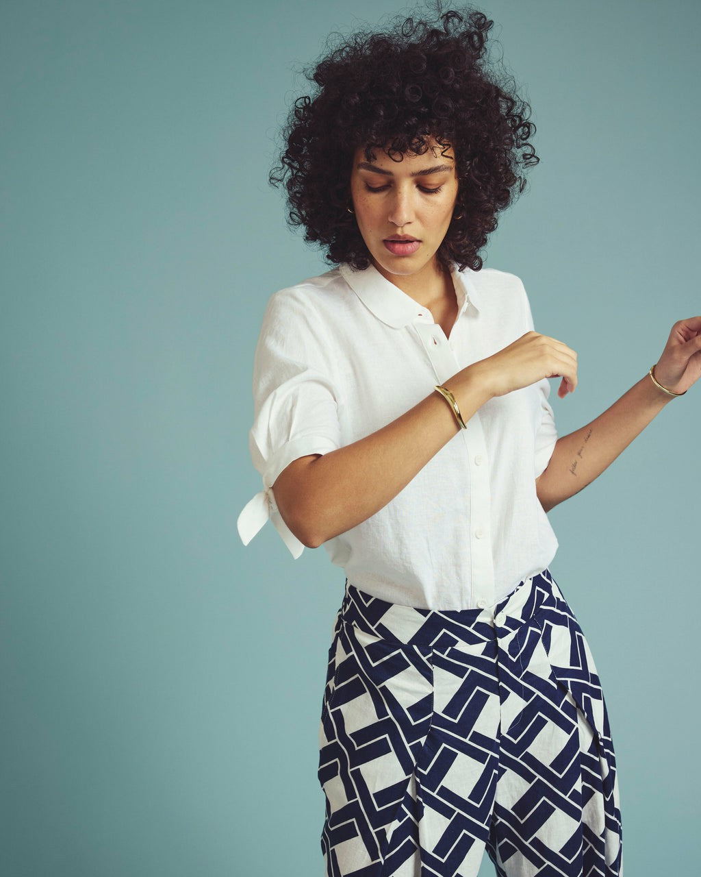 Universal Standard Luisa Short Sleeve Linen Blend Shirt - White