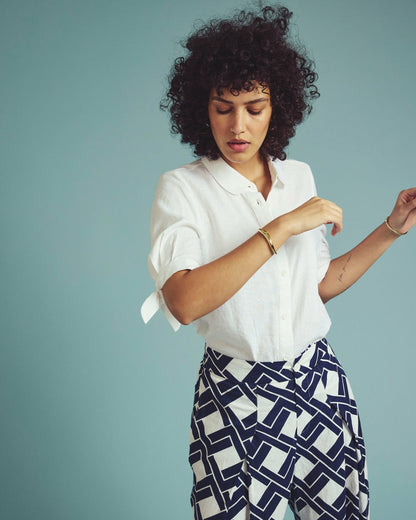 Universal Standard Luisa Short Sleeve Linen Blend Shirt - White