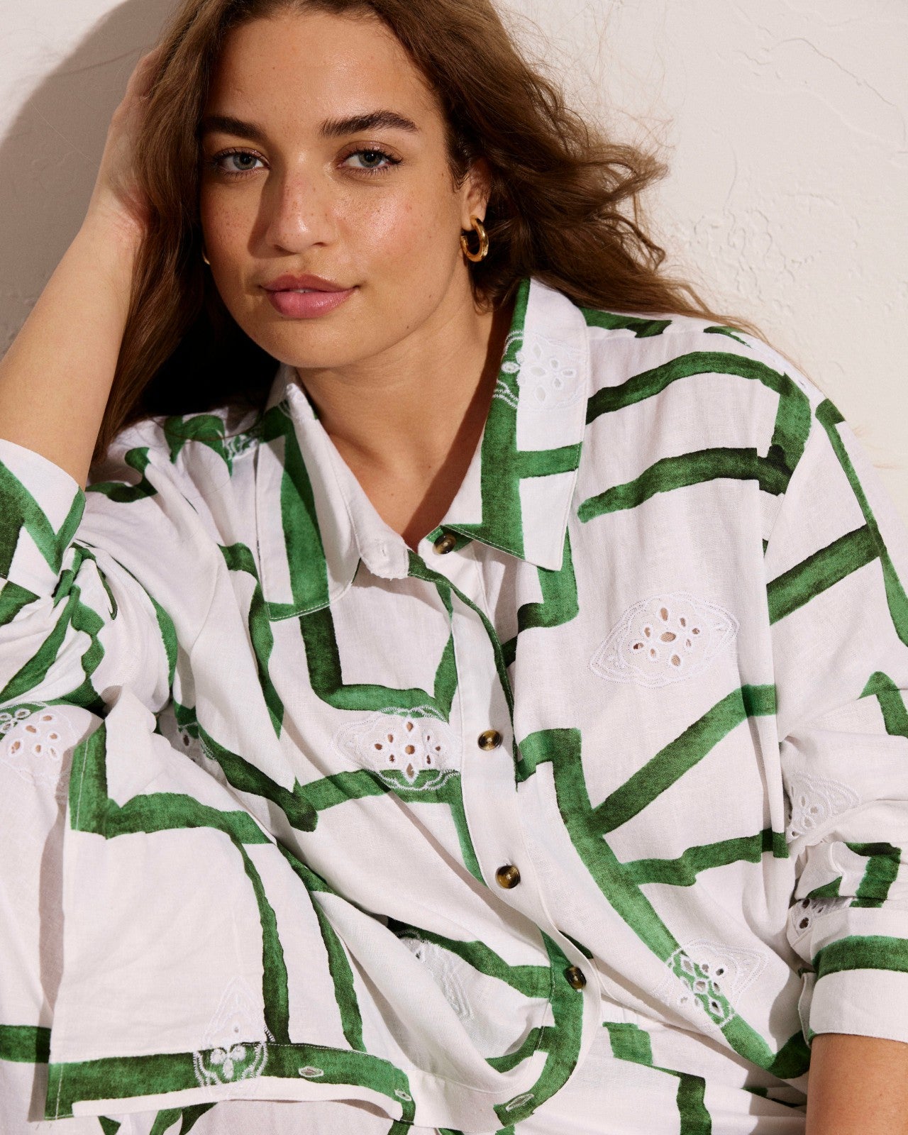Universal Standard Dawn Linen Blend Hi Low Tunic - Green Paint Print