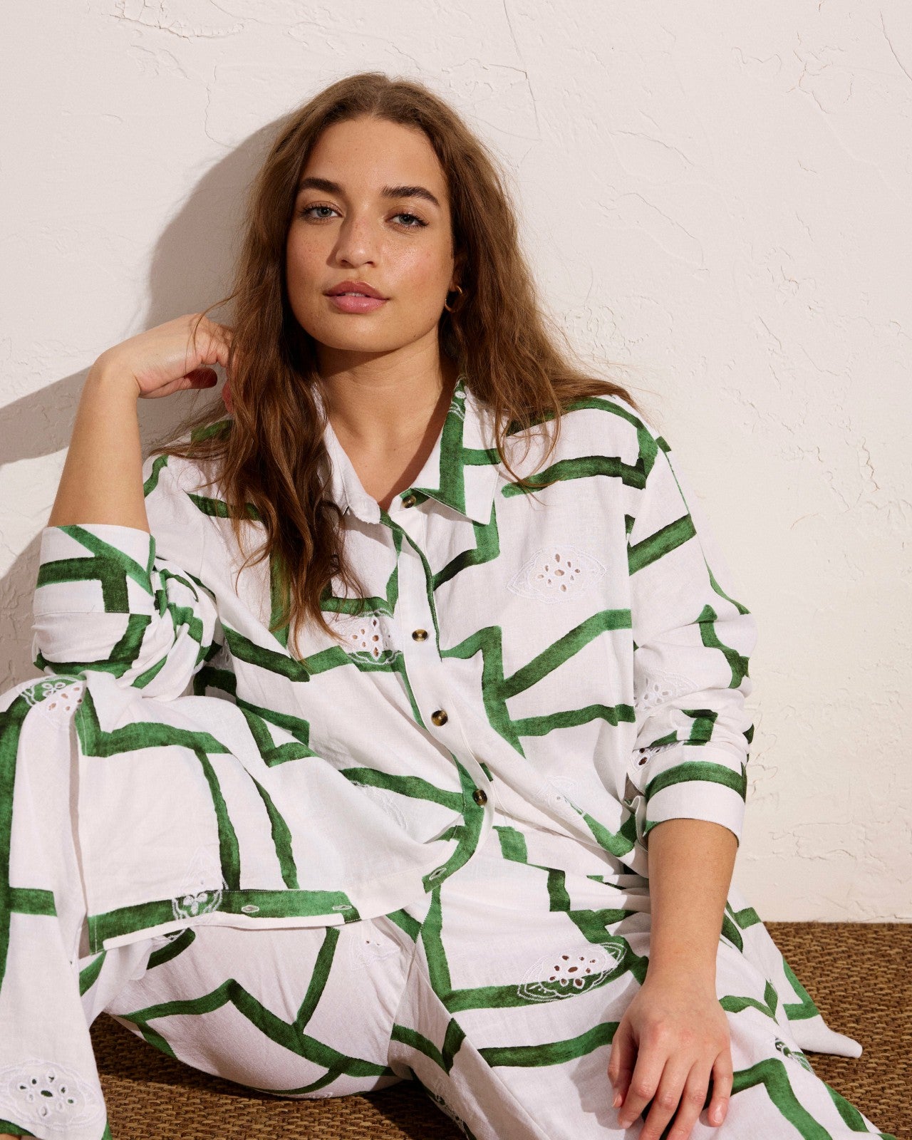 Universal Standard Dawn Linen Blend Hi Low Tunic - Green Paint Print