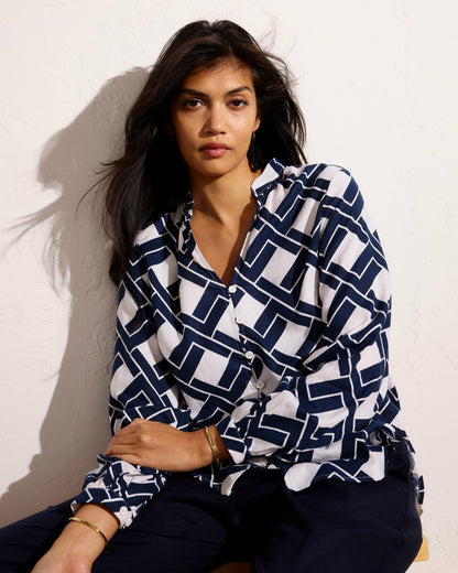 Universal Standard Avalon Linen Blend Blouse - Geometrica Print