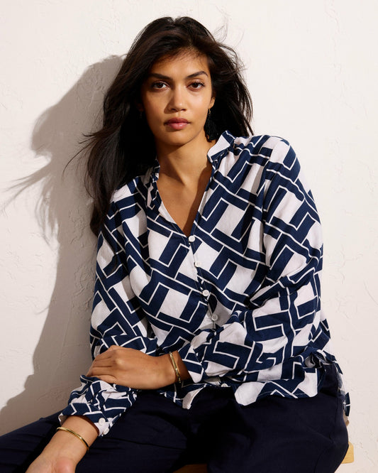 Universal Standard Avalon Linen Blend Blouse - Geometrica Print