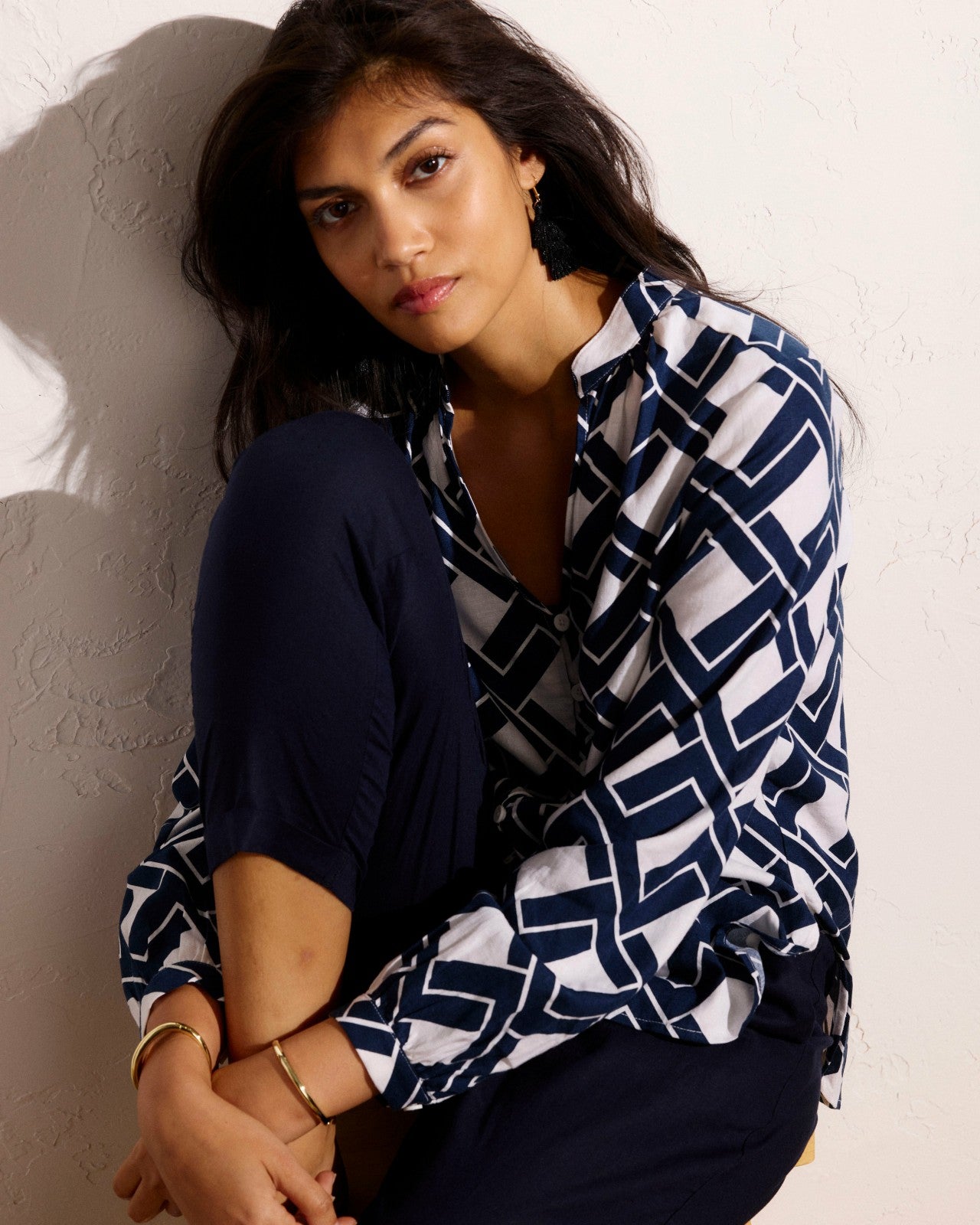 Universal Standard Avalon Linen Blend Blouse - Geometrica Print
