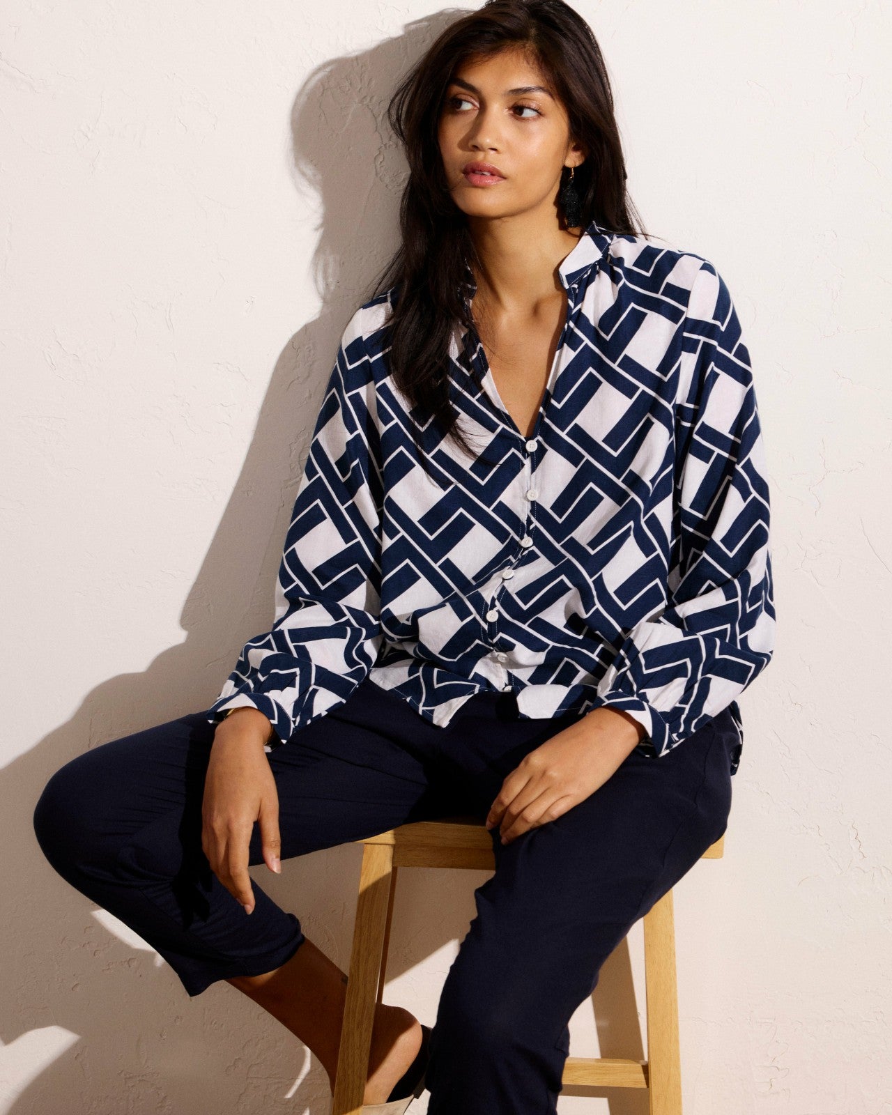 Universal Standard Avalon Linen Blend Blouse - Geometrica Print