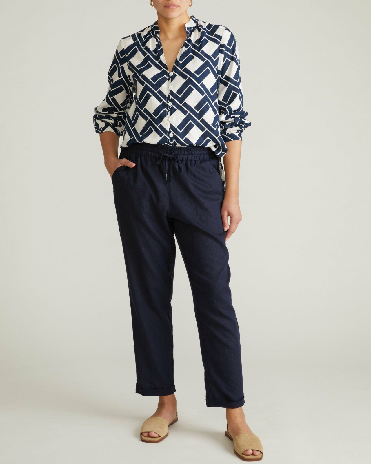Universal Standard Avalon Linen Blend Blouse - Geometrica Print