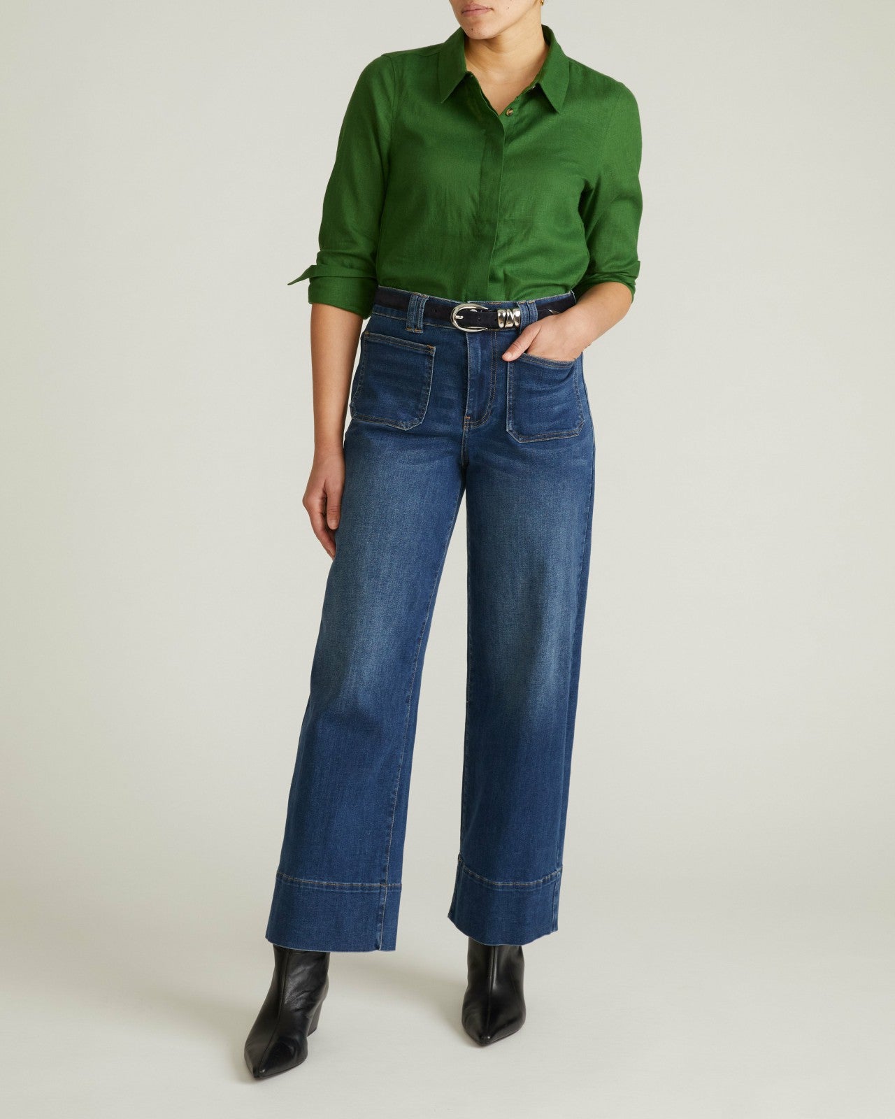 Universal Standard Elbe Stretch Linen Blend Shirt - Green Park
