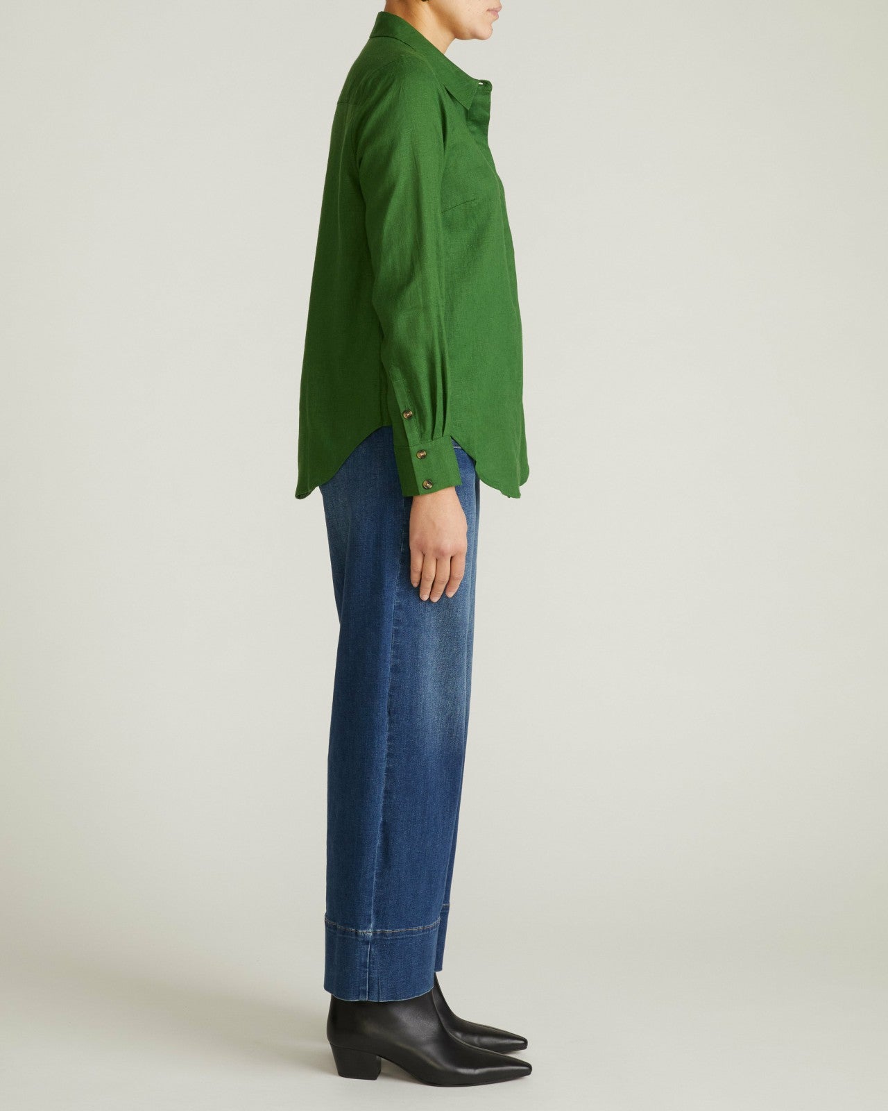 Universal Standard Elbe Stretch Linen Blend Shirt - Green Park