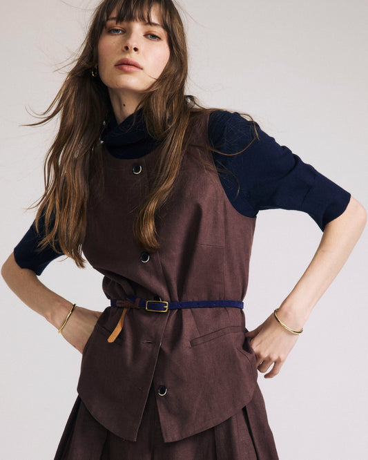 Universal Standard Tamsin Stretch Linen Blend Vest - Sophisticated Brown