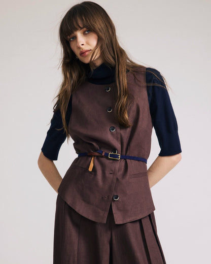 Universal Standard Tamsin Stretch Linen Blend Vest - Sophisticated Brown