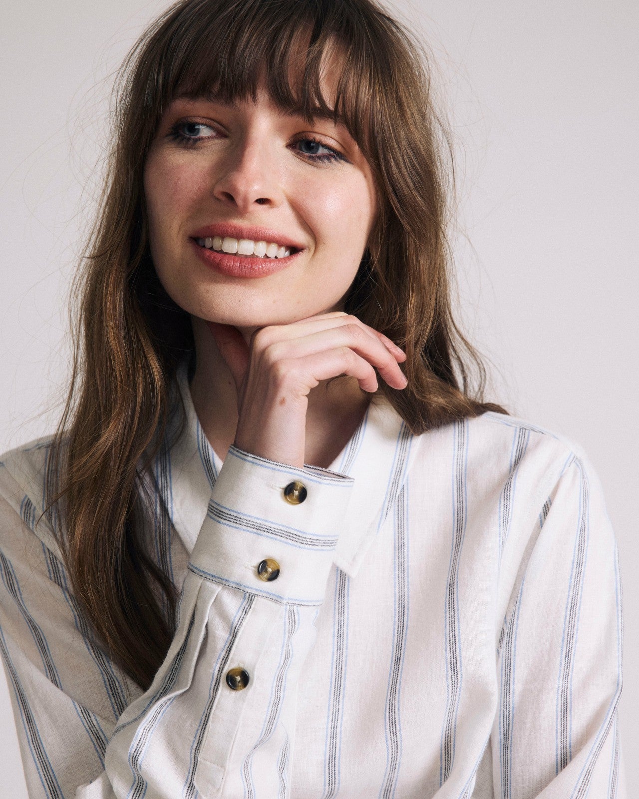 Universal Standard Elbe Stretch Linen Blend Shirt - Mayfair Stripe