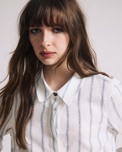 Universal Standard Elbe Stretch Linen Blend Shirt - Mayfair Stripe