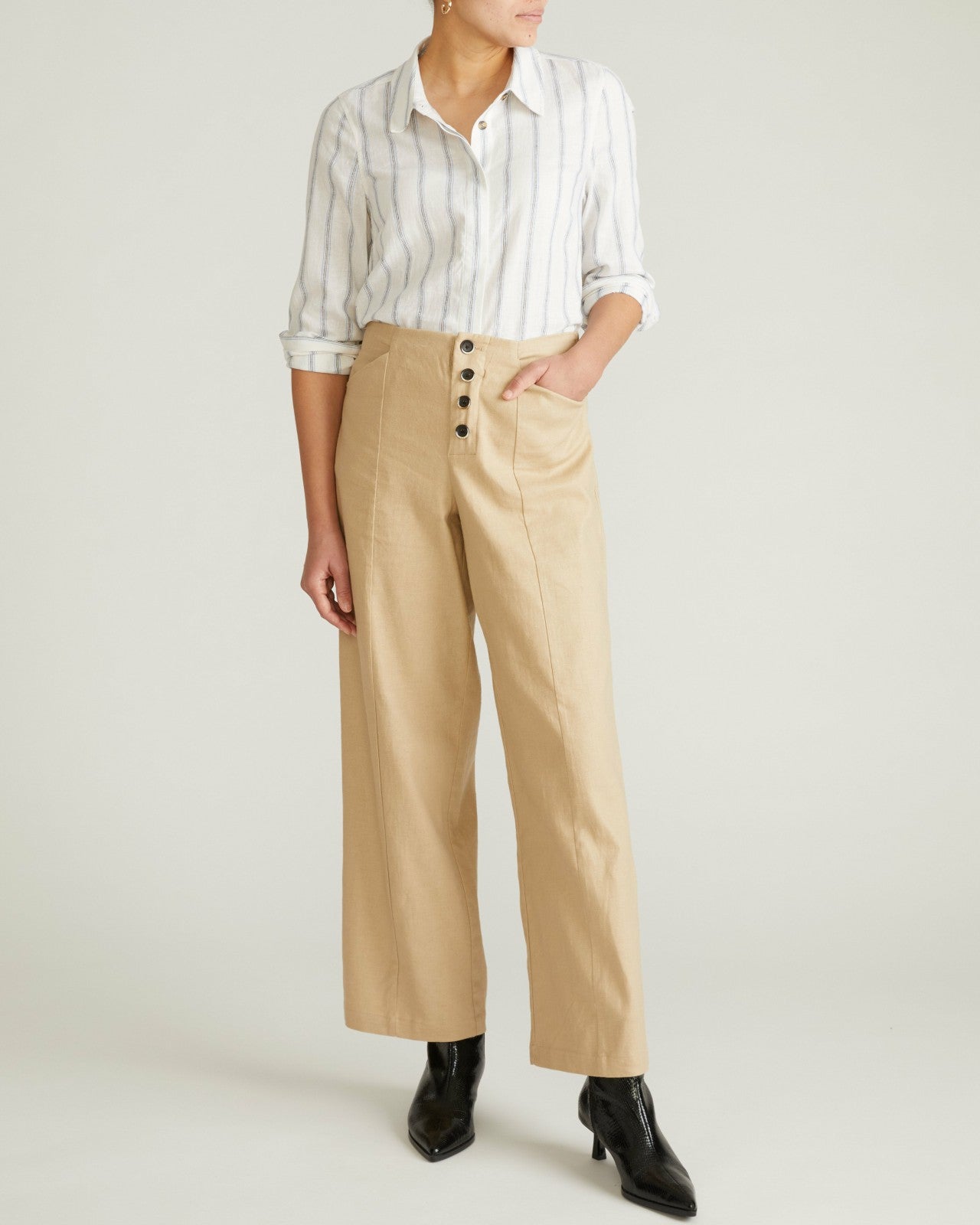 Universal Standard Elbe Stretch Linen Blend Shirt - Mayfair Stripe