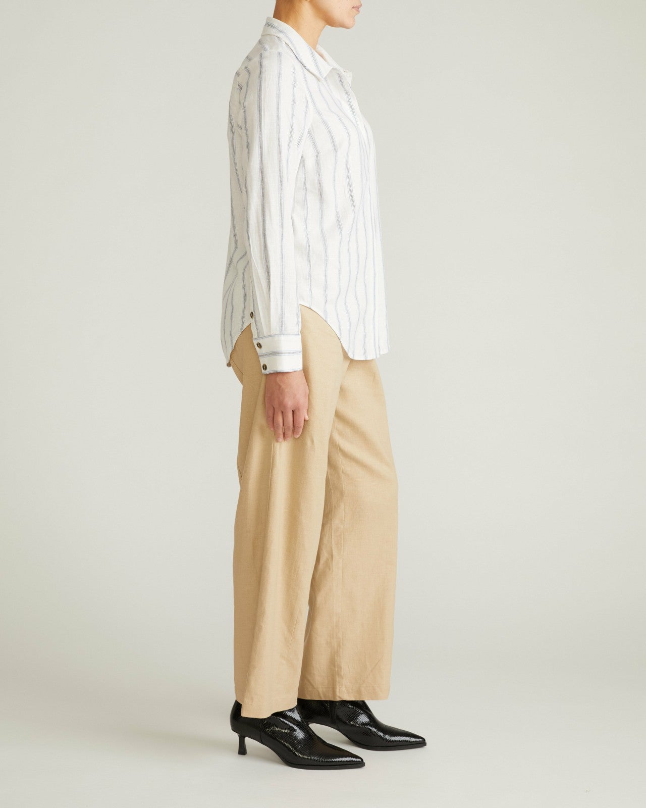 Universal Standard Elbe Stretch Linen Blend Shirt - Mayfair Stripe