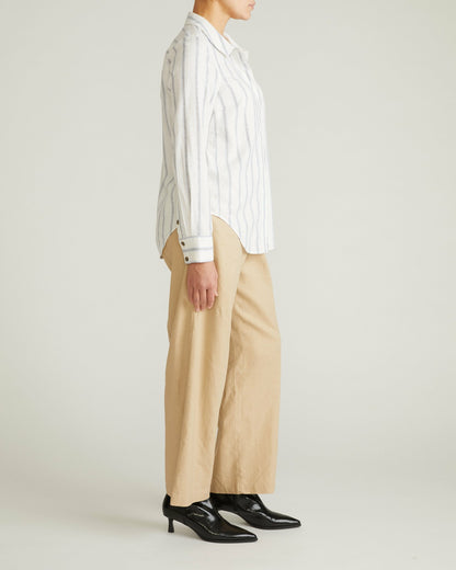 Universal Standard Elbe Stretch Linen Blend Shirt - Mayfair Stripe