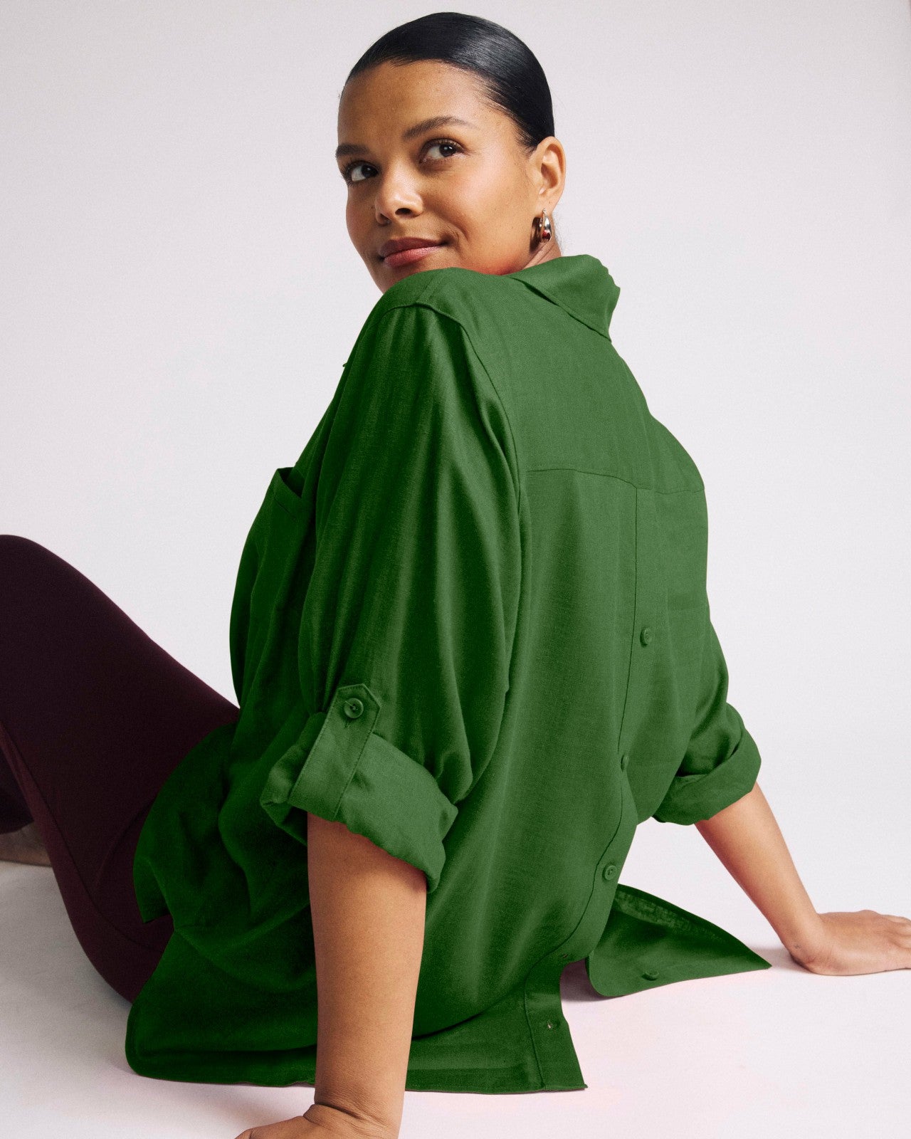 Universal Standard Button Back Linen Blend Polo Shirt - Green Park