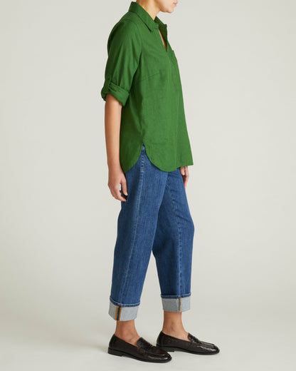 Universal Standard Button Back Linen Blend Polo Shirt - Green Park