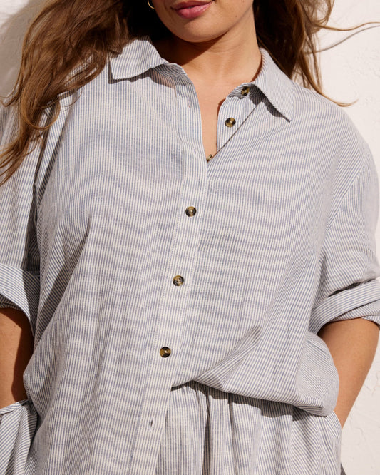 Universal Standard Dawn Linen Blend Hi Low Tunic - Beach Stripe