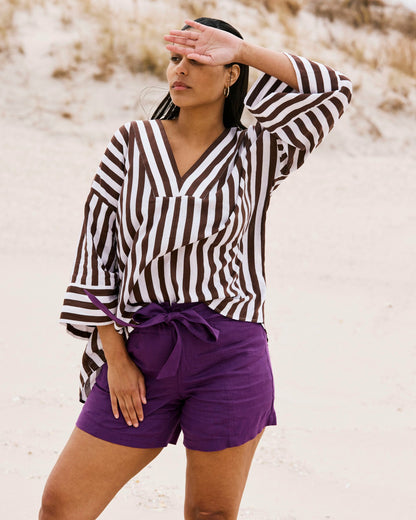 Universal Standard Harbor Stretch Linen Blend Paperbag Shorts - Dreamy Purple