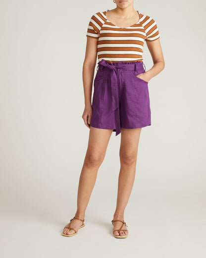 Universal Standard Harbor Stretch Linen Blend Paperbag Shorts - Dreamy Purple