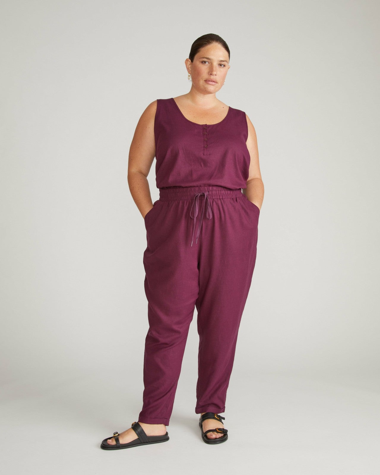 Universal Standard Sayville Linen Blend Drawstring Pant - Acai