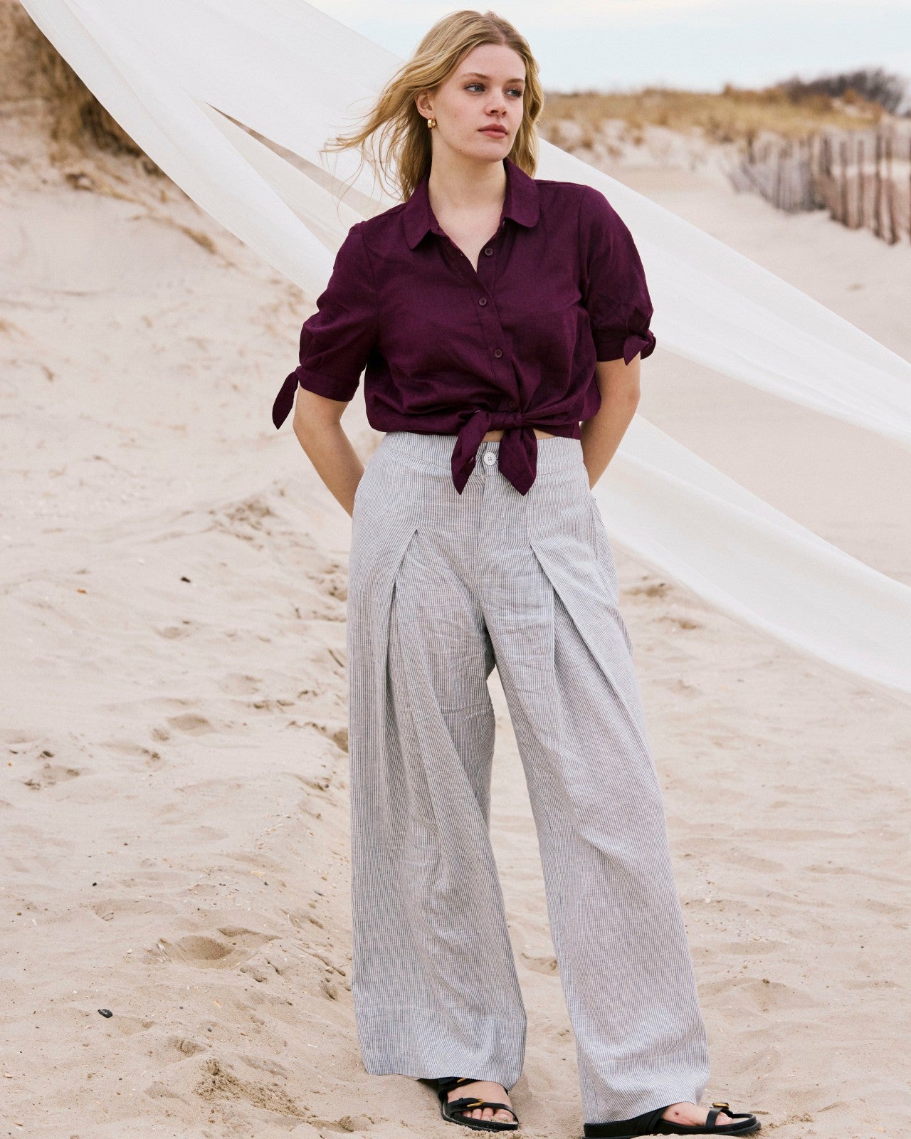 Universal Standard Marley Wide Leg Linen Blend Pants - Beach Stripe